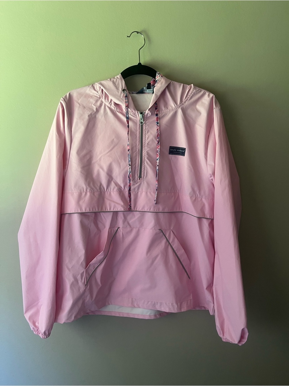 Simply Southern Pink Hooded Windbreaker with Multicolor Paisley Trim
